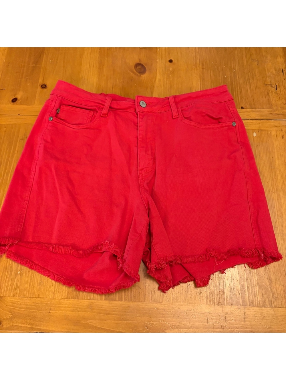 Judy Blue Red Frayed Hem Denim Shorts Size 1XL Stretch Comfort High Waist Summer